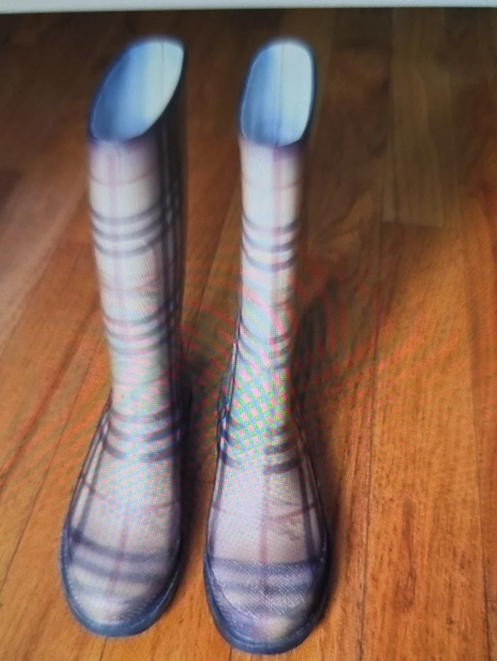 Classic Plaid Tall Rain Boots - Beige/Black